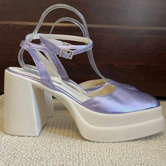 Free People Women Double Stacked Chunky Platform Leather Mary Jane Purple sz 40 - Picture 3 of 12